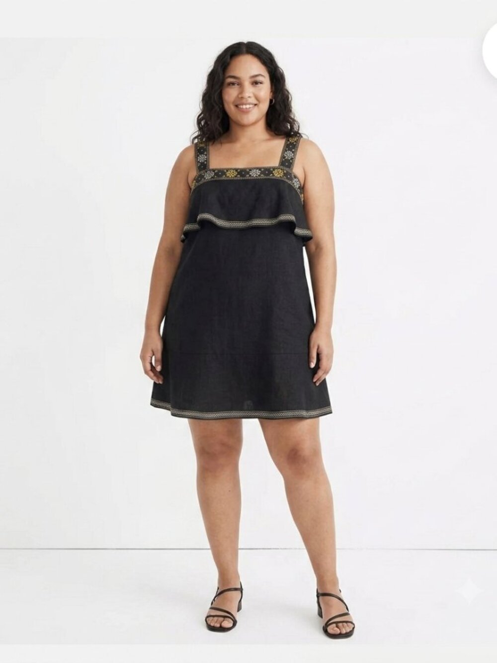 Madewell Linen-Blend Embroidered Ruffle Mini Dress Black XL Size 14 - 16